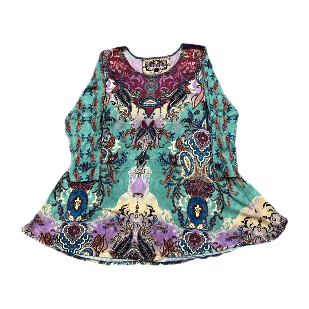 Amma Shirt Womens Large Multicolor Paisley Boho Made In LA Long Sleeve